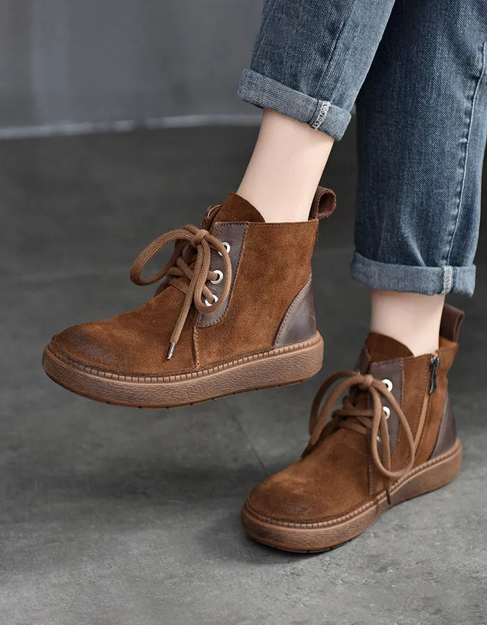 Winter Round Toe Lace-up Fur Suede Boots