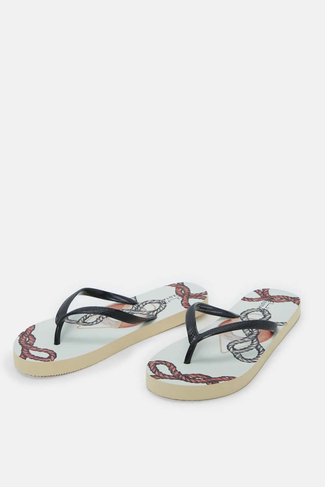 Women Beige Chain Print Flip Flop