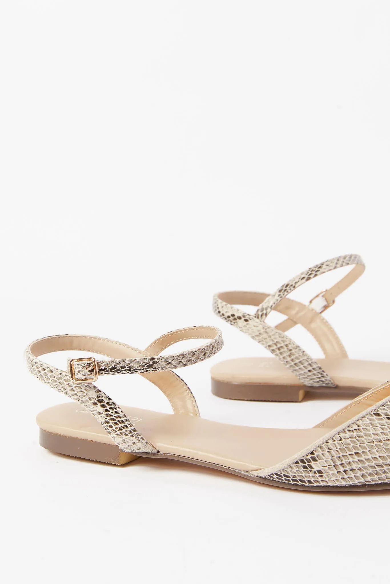 Women Beige Snakeskin Print Slingback