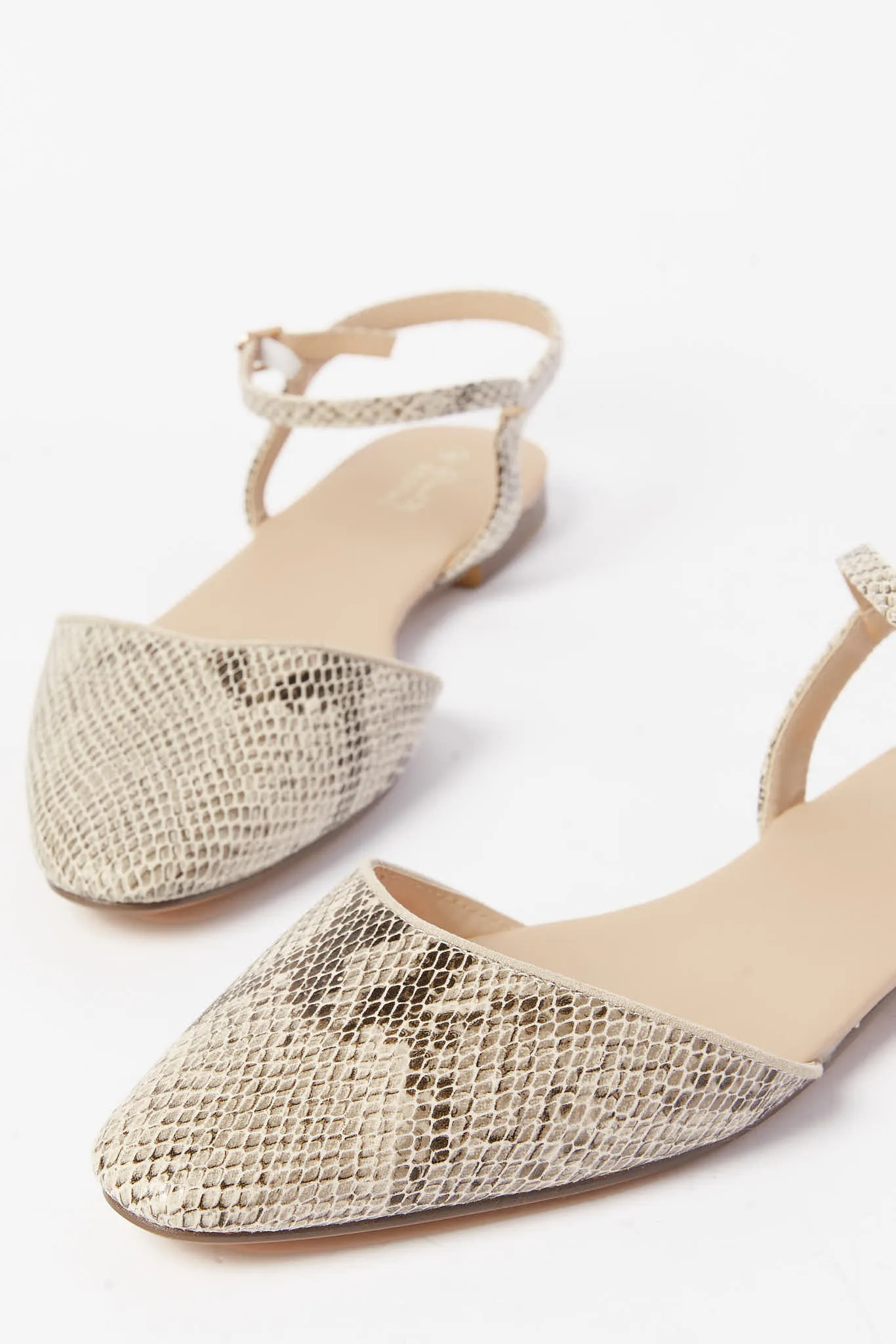 Women Beige Snakeskin Print Slingback