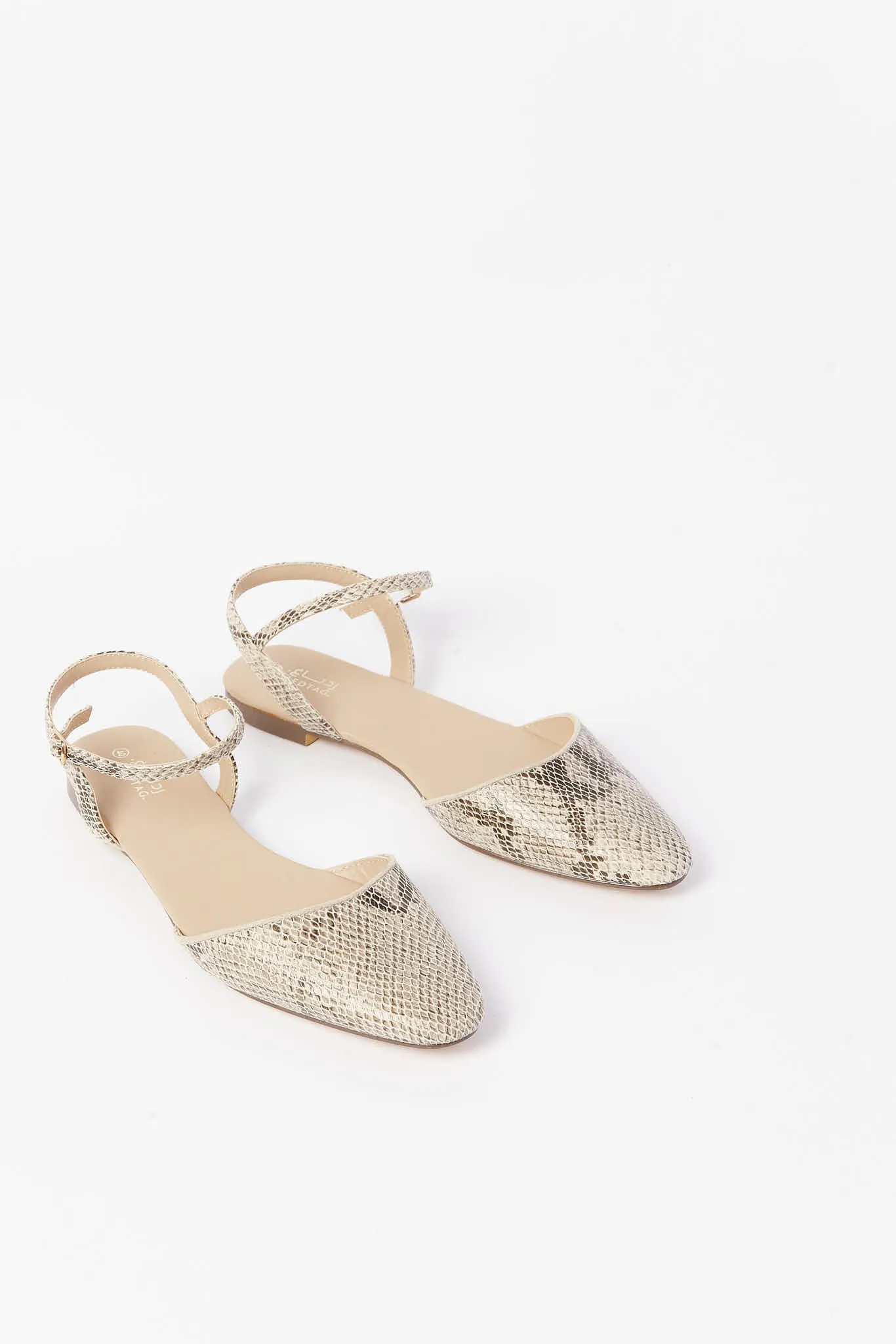 Women Beige Snakeskin Print Slingback