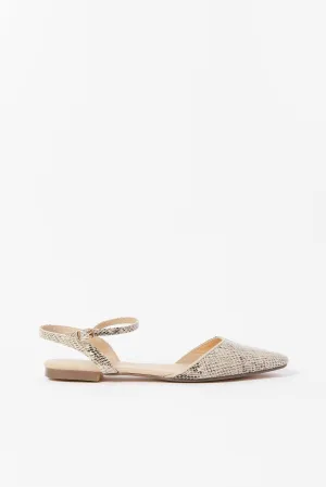 Women Beige Snakeskin Print Slingback