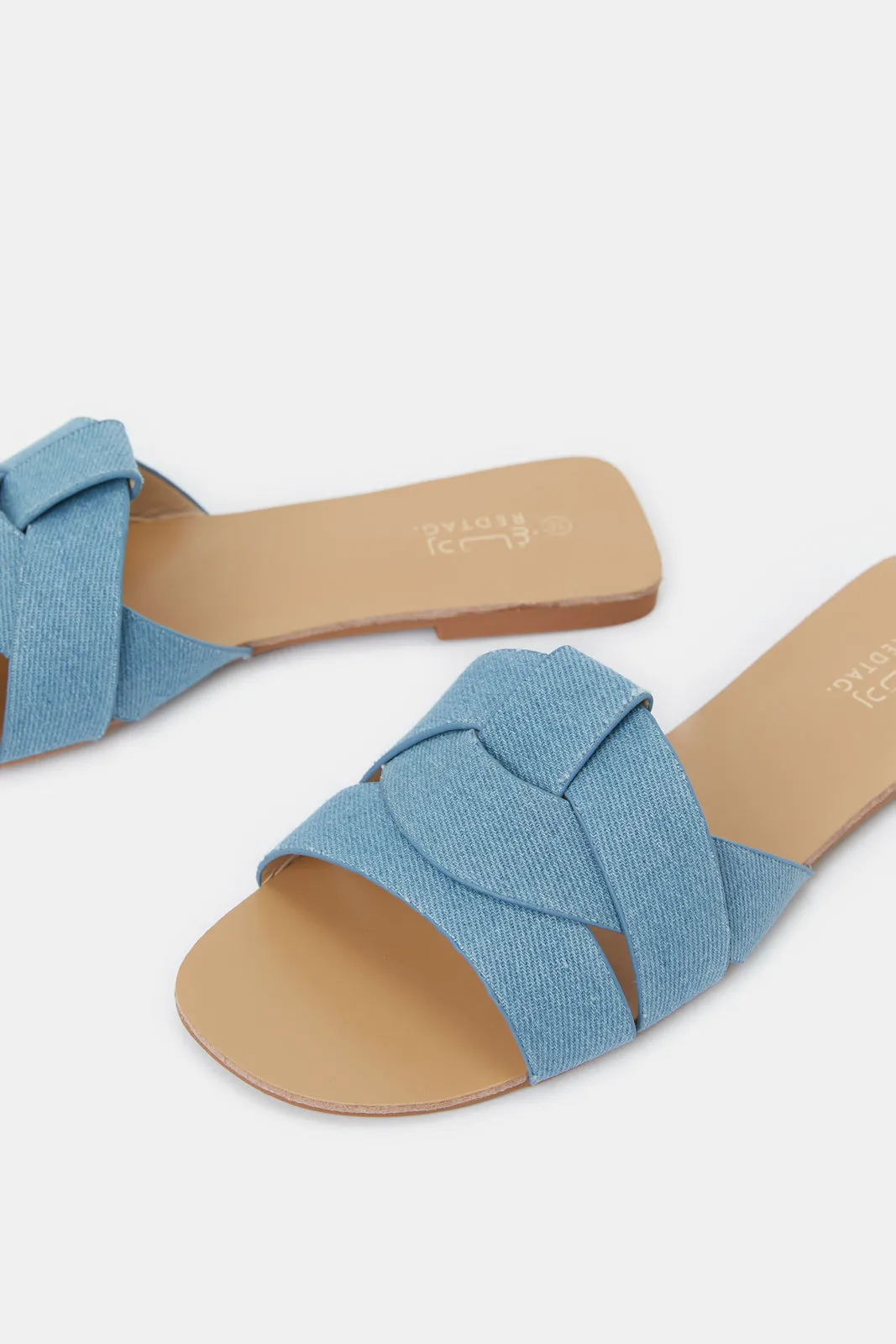 Women Blue Denim Strappy Mule