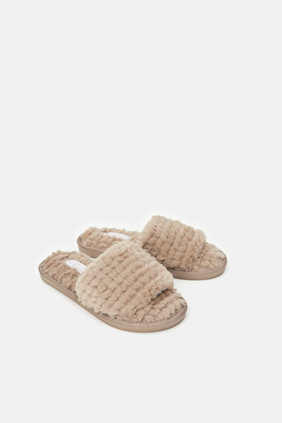 Women Brown Textured Slippers