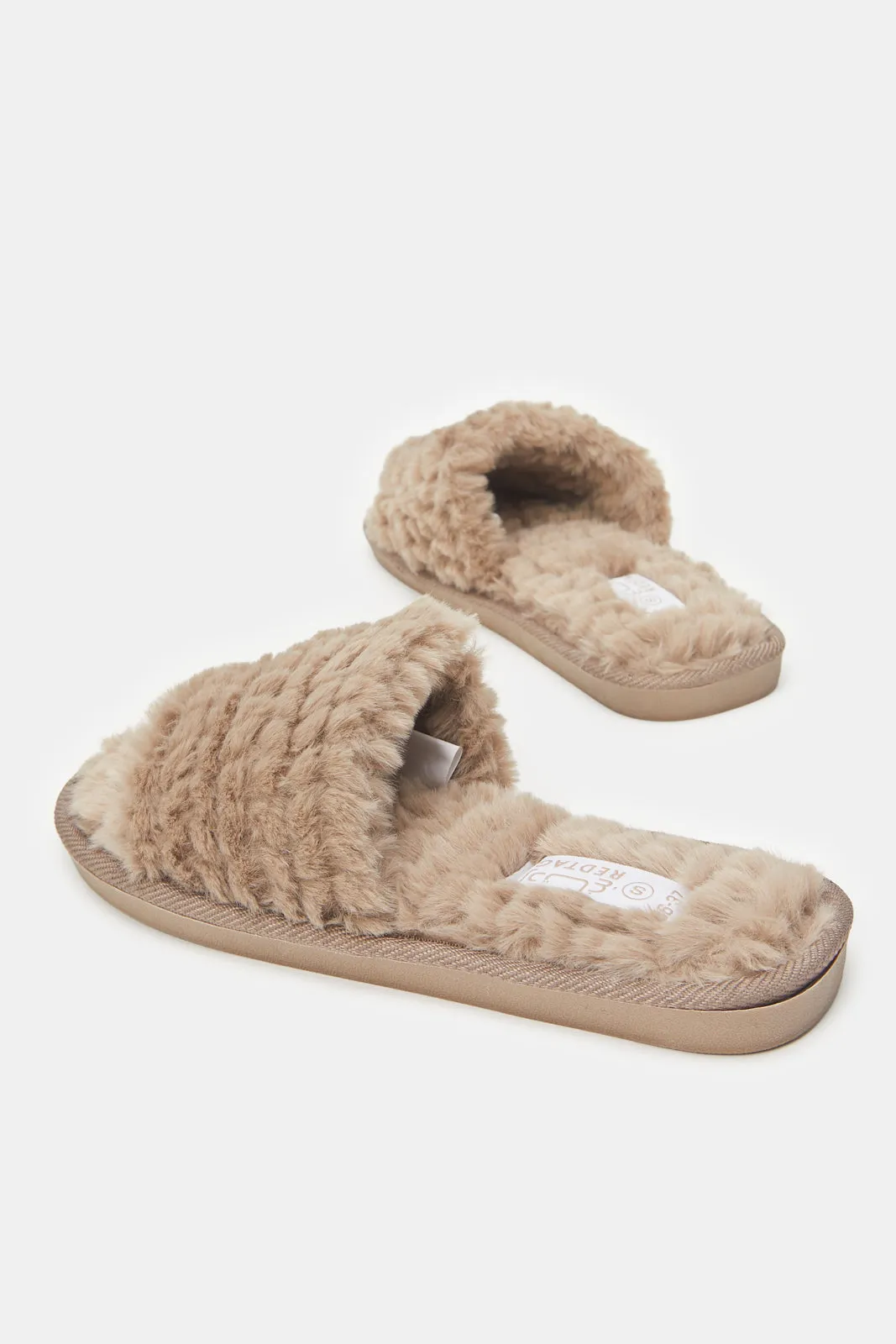 Women Brown Textured Slippers