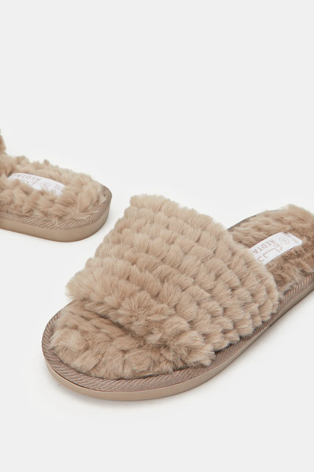 Women Brown Textured Slippers