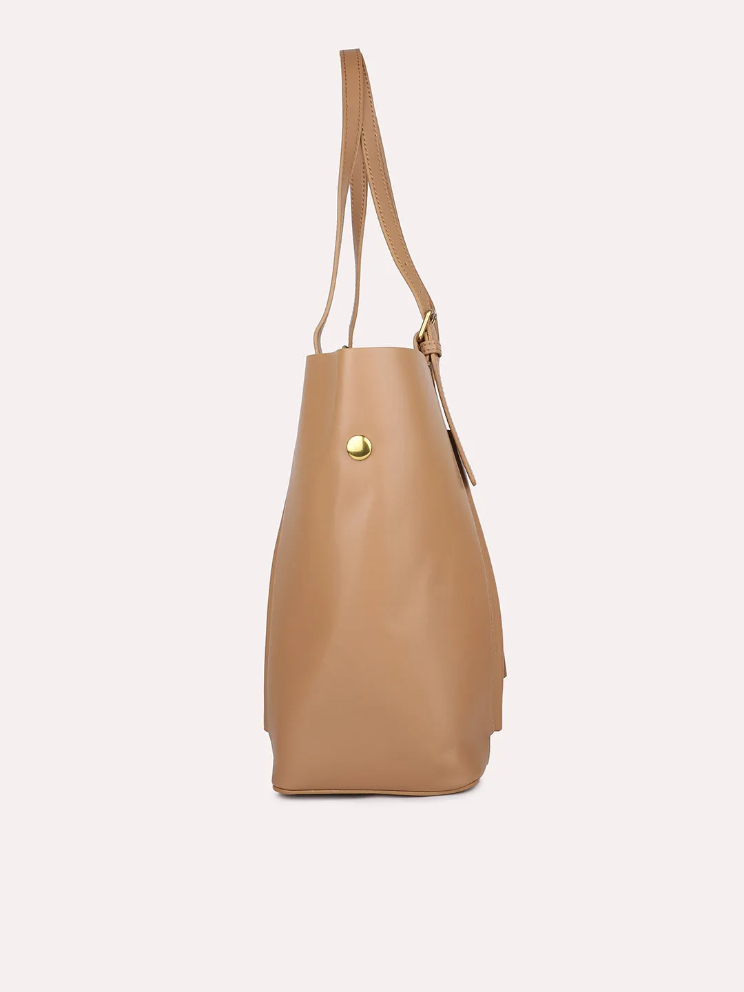 Women Dark Beige Solid Structured Tote Bag