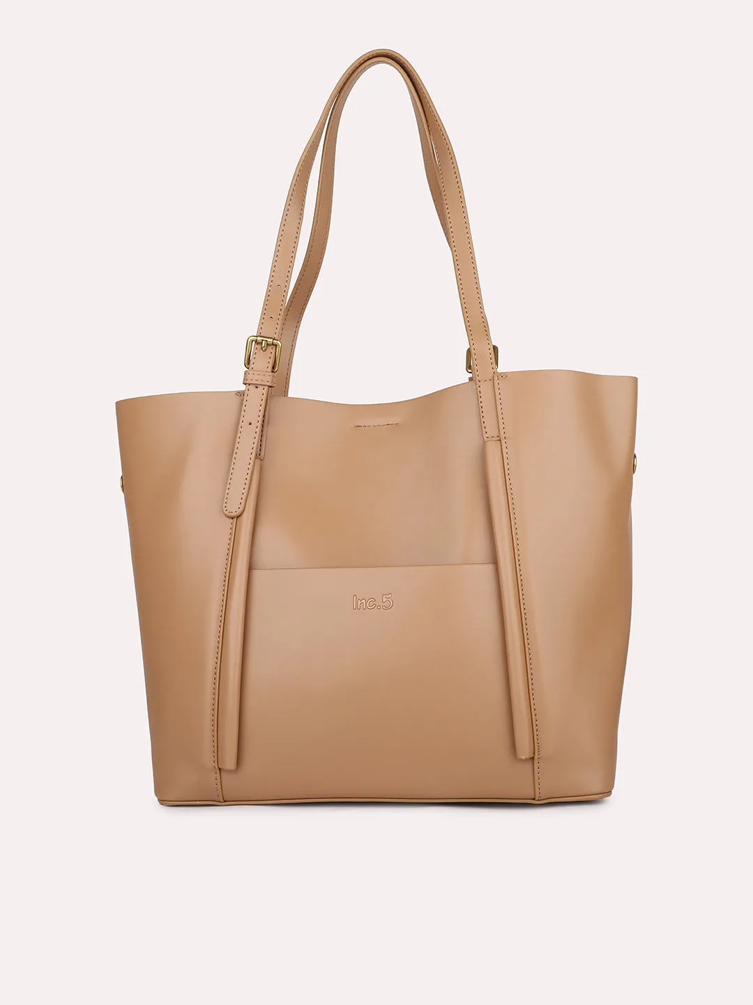 Women Dark Beige Solid Structured Tote Bag