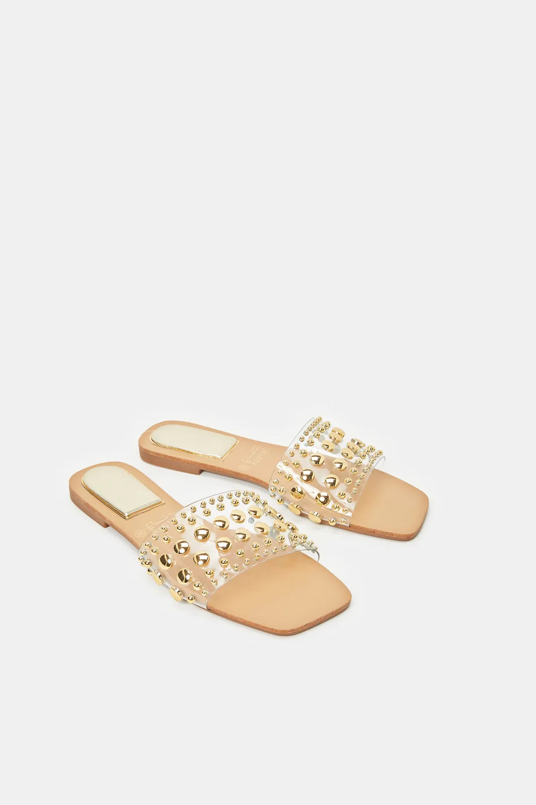 Women Gold Stud Mule