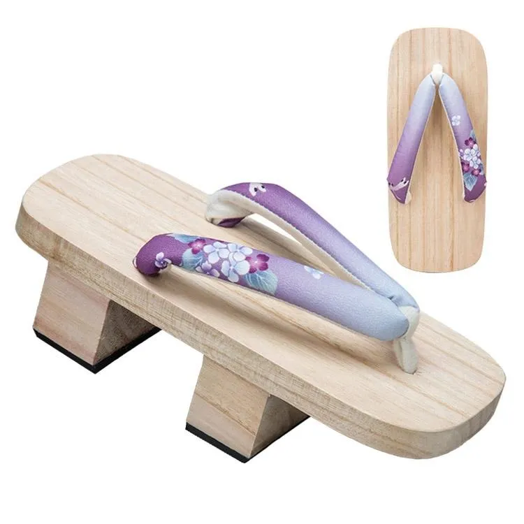 Women Two Teeth Geta Wooden Sandals [Gradient Purple Dragonfly]