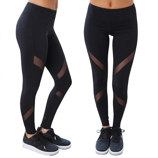 Womens Mesh Patchwork Slim Fit Yoga Exercise Leggings