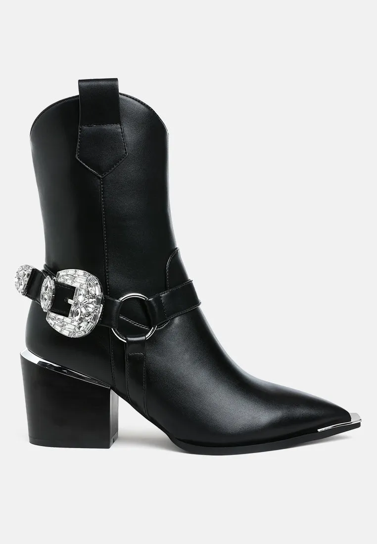 Woodstock Diamante Embellished Pin Buckle Boots