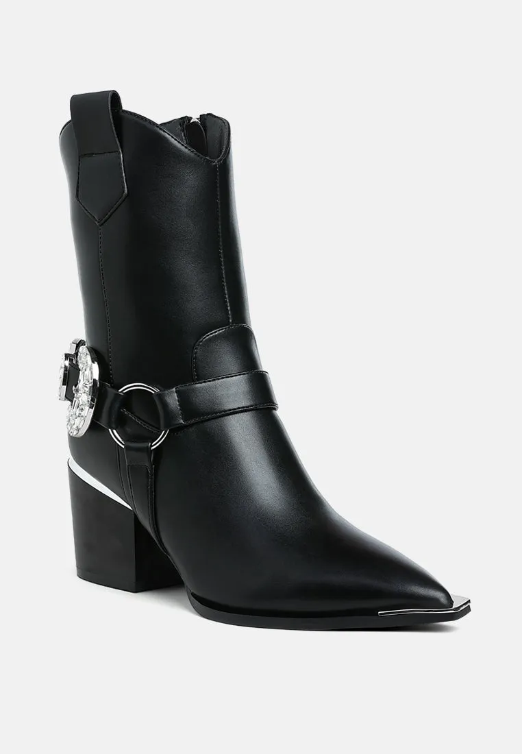 Woodstock Diamante Embellished Pin Buckle Boots