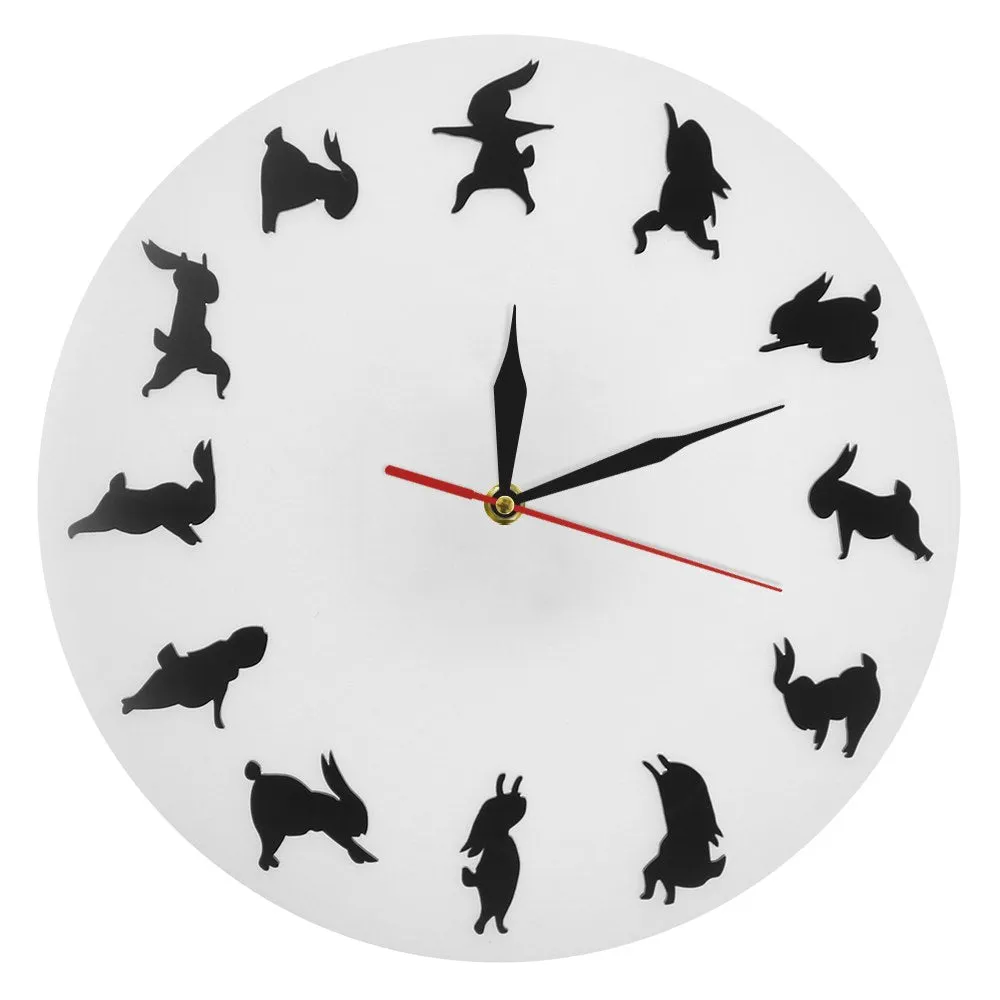 Yoga Rabbits Wall Clock Yoga Bunnies Minimalist Design Decorative Clock Watch Fitness Studio Inspiration Animals Wall Art Decor