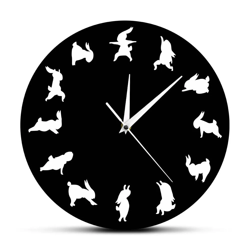 Yoga Rabbits Wall Clock Yoga Bunnies Minimalist Design Decorative Clock Watch Fitness Studio Inspiration Animals Wall Art Decor