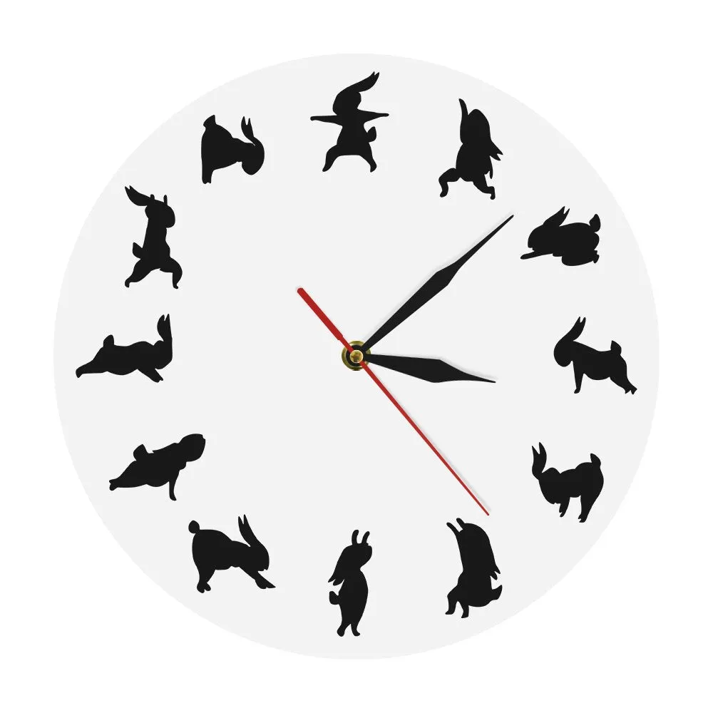 Yoga Rabbits Wall Clock Yoga Bunnies Minimalist Design Decorative Clock Watch Fitness Studio Inspiration Animals Wall Art Decor