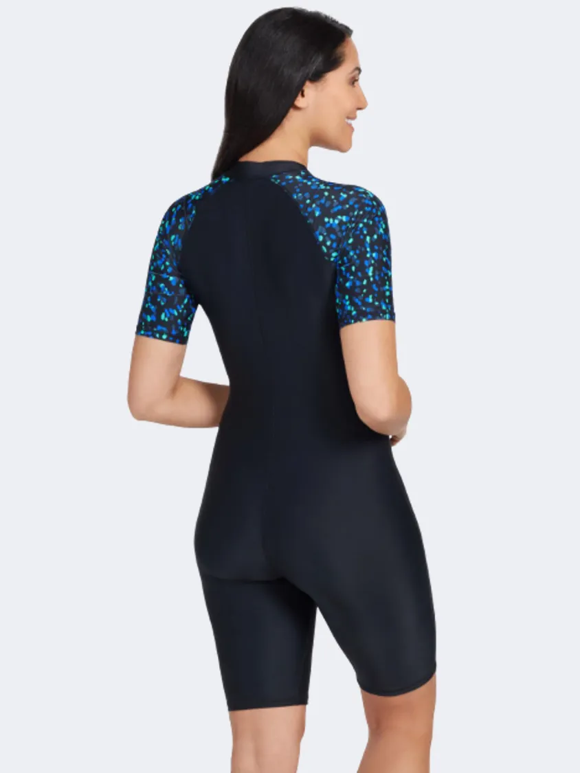 Zoggs Kneesuit Sleeve Women Swim Monokini Black/Blue