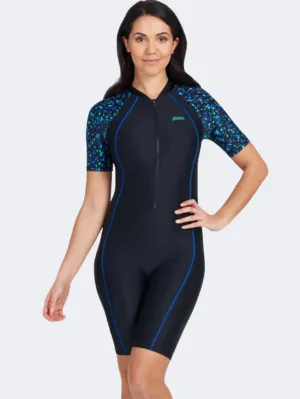 Zoggs Kneesuit Sleeve Women Swim Monokini Black/Blue